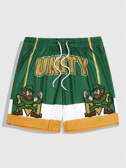 Prep Pantaloncini con vita regolabile in vita, stampa a contrasto di cartoni animati e lettere, adatti per l'estate