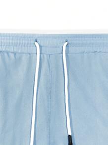 Manfinity LEGND 男士纯色松紧腰抽绳口袋实用工作短裤。男士浅蓝色工装短裤男士休闲短裤男士街头潮流短裤男士夏季短裤浅蓝色男士短裤。送给男朋友或丈夫的绝佳礼物。 - 藍色 - 查看 8