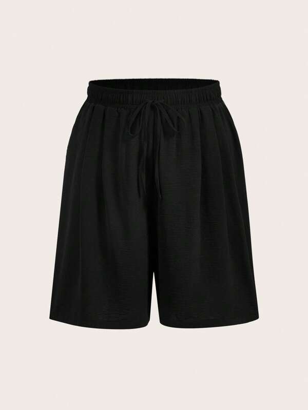 SHEIN BASICS Große Größe Lässig einfarbige lose gewebte Bermuda Shorts