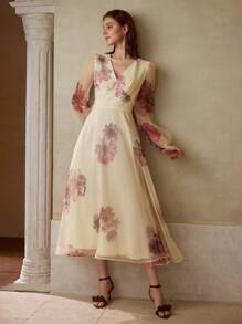 MOTF PREMIUM Blumenprint Kontrast Mesh Kleid