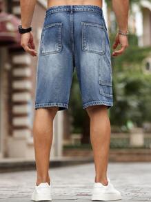 Manfinity Homme 男士纯色休闲百搭口袋牛仔短裤 - 中等水洗藍 - 查看 2