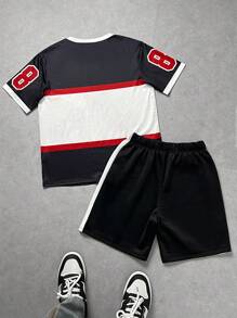 SHEIN 2pcs/Set Teenage Boys' Casual Streetwear Race Car Graphic Tee And Shorts Set, Comfortable Everyday Wear, Suitable For Commute, School, Vacation, Sports, Spring/Summer - Multicolor - View 2