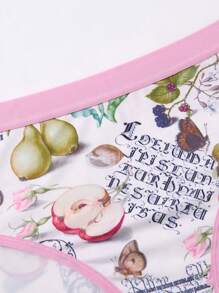 SHEIN Touch of Art Ensemble soutien-gorge et culotte grande taille avec imprimé lettres et fruits et garniture contrastée