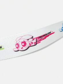 THE POWERPUFF GIRLS X SHEIN 1 件女士撞色印花图案织带腰带 - 白色 - 查看 4