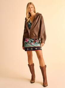 CAJUNI Đầm ngắn hở lưng cổ chữ V in họa tiết hoa nhiệt đới Boho dành cho nữ - Nhiều màu - Xem 7