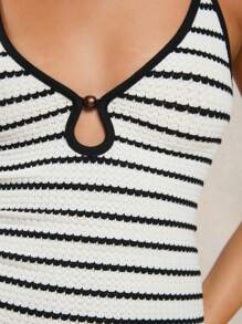 COSMINA Women's Striped Print Hollow Halter Backless Casual Tank Top