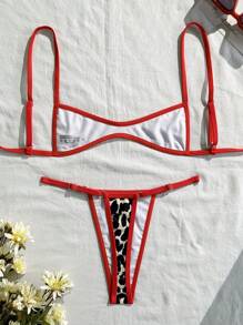 Swim Vcay 2 piezas Nuevo conjunto de bikini de verano con top de tirantes delgados con estampado de leopardo y tanga, sexy