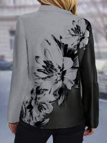 EMERY ROSE Camisa De Talla Grande Con Patrón De Flores De Color Contrastante Y Manga Enrollable Con Cuello De Solapa