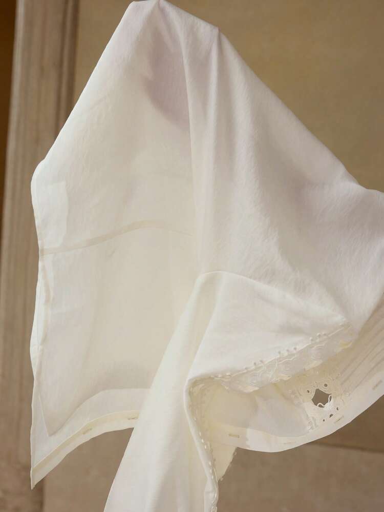 WOMEN'S ELEGANT PATCHWORK BUTTERFLY LACE PANEL LANTERN SLEEVE BLOUSE TOP