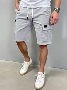 Manfinity Homme Quần short Cargo màu trơn có dây rút cạp chun cho nam Quần short Cargo nam Quần short màu xám dành cho nam Quần short thường ngày cho nam Quần short dạo phố cho nam Quần short Cargo màu xám cho nam. Một món quà tuyệt vời cho bạn trai hoặc chồng. - Màu Xám nhạt - Xem 3
