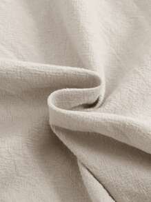 SHEIN 2 件套青少年女孩休闲百搭基本通勤舒适荷叶边纽扣梭织纯色圆领衬衫和宽松梭织裤，杏色，适合休闲、运动、度假、郊游、派对、购物、上学、返校 - 杏色 - 查看 6