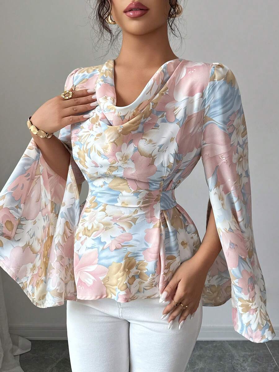 Modelyn 女式春夏宽领系带收腰衬衫 - 彩色 - 查看 1