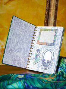 SHEIN Touch of Art 1 buah buku catatan ukuran A5, 160 halaman, dilengkapi 60 lembar catatan tempel, halaman bergaris, motif bunga iris Vincent Van Gogh, artistik & elegan. - MultiWarna - View 4
