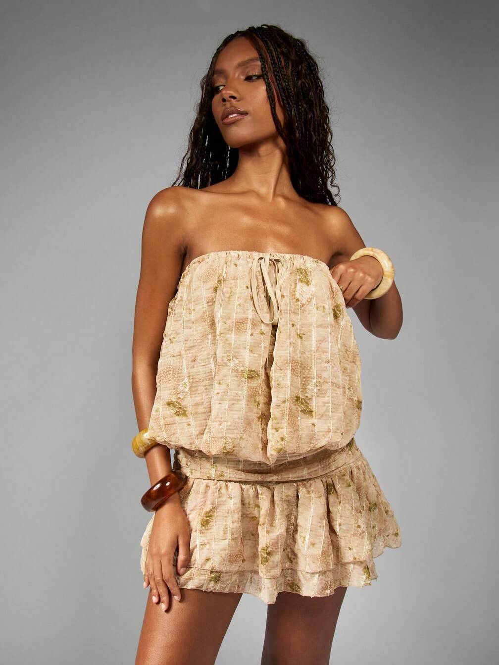 bandeau ruffle detail mini dress Bandeau Ruffle Detail Mini Dress in Powder Blue