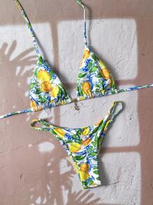 Elavelle Springbreak Women's Random Print Spaghetti Strap Sexy Bikini Sets, Summer Beachwear Outfits - Multicolor - View 3