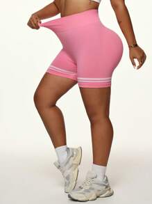 Easithlete Women Plus Size Seamless Pink Shorts, Sports