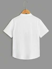 SHEIN Tween Boy Stand Collar Single-Breasted Multi-Color Patchwork Embroidered Fashion Shirt