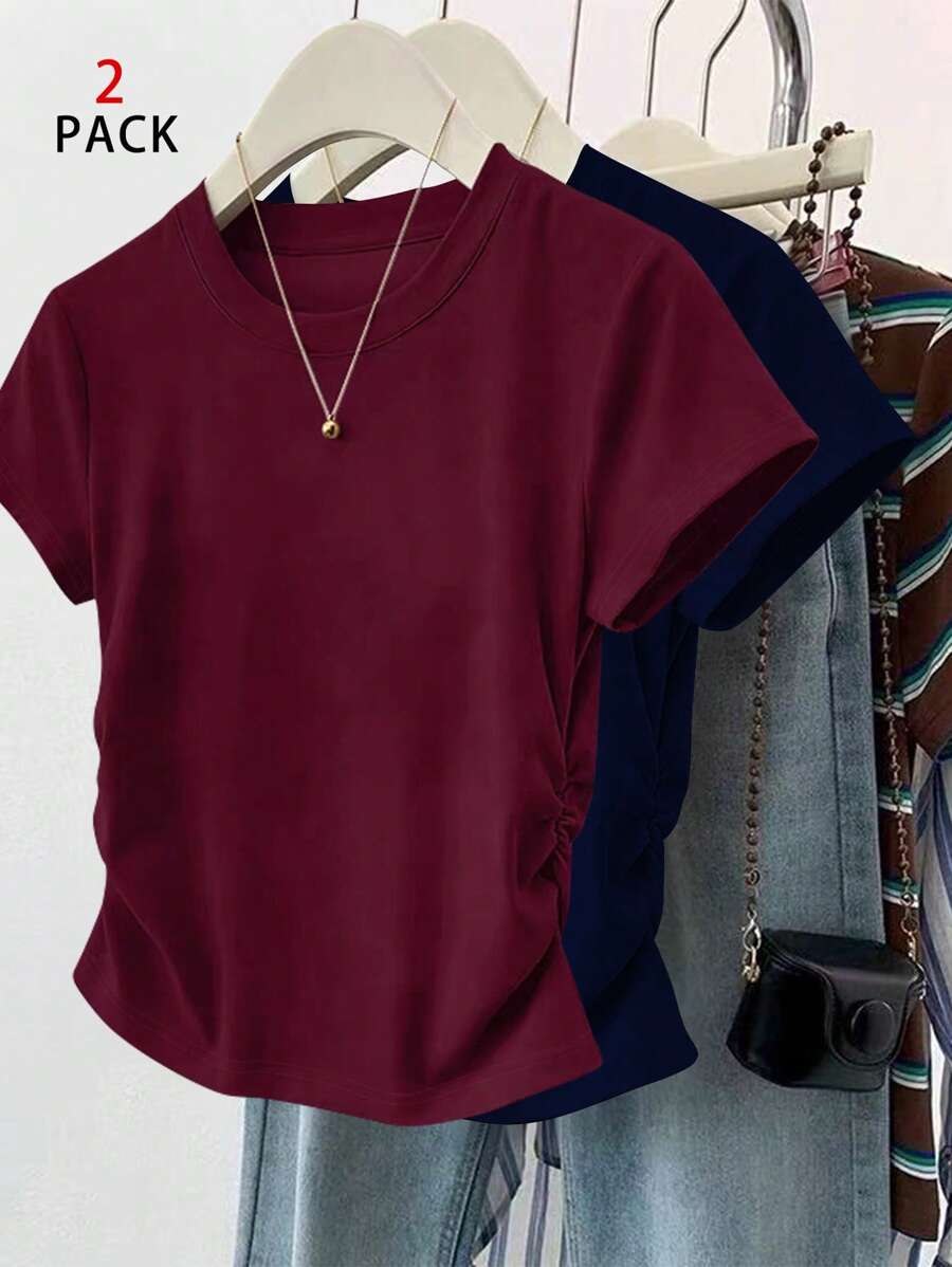 INAWLY 女士休闲纯色短袖T恤，夏季百搭