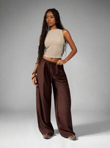 MISSGUIDED Quần ống rộng Palazzo Quần dài mặc đi nghỉ mát mùa hè cạp chun Quần dài đi biển đi chơi quần dài dự tiệc tối - Màu nâu Sô-cô-la - Xem 3