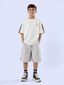 SUMWON Pantaloncini di jeans con gamba larga sotto il ginocchio, stile cargo in lavaggio pietra vintage, comodi e ampi, casual e estivi, stile vintage da skater degli anni 90 - Grigio - Visualizzare 3