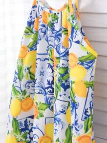 Girls' Fruit Print Fully Allover Print Summer Vacation Slip Dress - Yellow - View 6