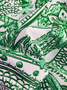 Elamini Falda elástica de cintura estampado integral estilo bohemio, de verano - Verde - Ver 7