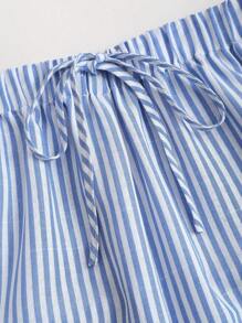 Sweetra Women 2 Pieces Set:Striped Print Twist Backless Halter Top And Drawstring Pants, Casual - Blue - View 8