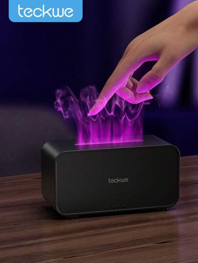 Teckwe 带火焰灯效果的迷你香薰机，静音桌面香薰机，带七彩灯，适用于卧室、宿舍、学生，小型加湿器