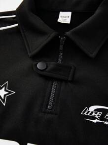 Áo thun polo 1 mảnh phong cách nghệ thuật, thể thao thường ngày cho bé trai tuổi teen, phiên bản rộng rãi, có dây ống cửa và trang trí chương, ve áo phù hợp cho ngày tựu trường, thích hợp cho tiệc sinh nhật, tiệc tối, biểu diễn, đám cưới, lễ rửa tội, lễ khai giảng, hàng ngày, thích hợp sử dụng hàng ngày, thích hợp cho trường học, thích hợp cho du lịch, thích hợp cho thể thao, thích hợp cho mùa xuân và mùa hè - màu đen - Xem 8