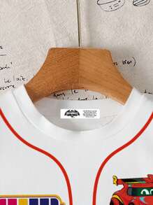 Batwheels X SHEIN 男童休闲卡通字母图案短袖T恤，夏季