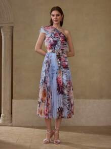 MOTF PREMIUM ROBE IMPRIMÉE FLORALE PLISSÉE - Bleu azur - Voir 5
