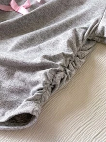 Tween-Mädchen 2-teiliges Set Lässig Street Rüschen Kurzarm Graues T-Shirt mit Schleife & Denim Minirock-Outfit - Verschiedenfarbig - Übersicht 4
