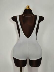 Amplova 大码女式口号印花紧身透明无袖连体裤