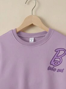 Sparklyn 女大童字母圖案衛衣和衛褲 - 紫色 - 查看 3