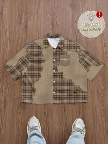 Manfinity Hypemode 街头休闲格子拼布印花短款衬衫