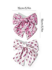 HELLO KITTY AND FRIENDS | SHEIN 2pcs Shiny & Soft Satin Cute Big Bow Hair Clips, Accent, Pink & White - Multicolor - View 5