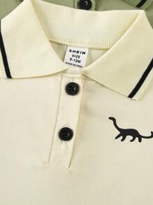 SHEIN Genkimix Kids 2025新款夏季2件套新生儿宝宝POLO衫短袖时尚婴儿服装翻领T恤4件套男宝宝夏季套装男宝宝套装男宝宝夏季套装男宝宝服装婴儿休闲套装