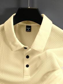 Manfinity Homme Men's Summer Casual Solid Color Textured Polo Shirts