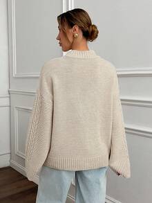 EURMUSE 女式纯色立领麻花针织细节袖落肩套头衫