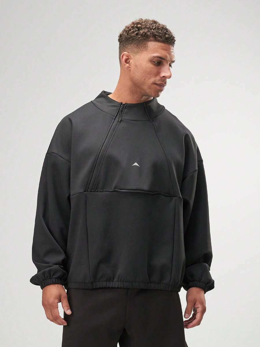 ARC Activewear 超大圆领运动上衣 健身房运动夹克套头衫 - 黑色 - 查看 1