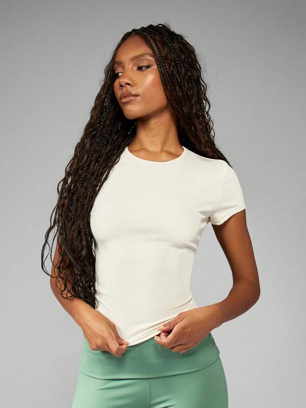 MISSGUIDED Camiseta esencial de alta gama para uso atlético: top corto acanalado activo, ajustado, de manga corta, ideal para yoga, danza, fitness, estudio, ballet, pilates