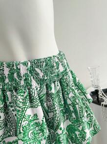 Elamini Falda elástica de cintura estampado integral estilo bohemio, de verano - Verde - Ver 3