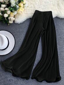 Franclia Plus Size Solid Color Casual Versatile Wide Leg Pants Fall Cloth For Women - Black - View 2