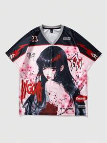 ROMWE MEN Men's Anime Print Short Sleeve T-Shirt, Suitable For Spring And Summer - Pink - View 4