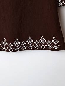 Rusticease 女式休闲宽松七分袖简约衬衫 - 棕色 - 查看 5