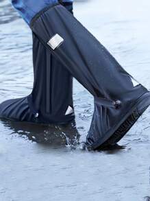 1 双黑色可折叠便携式雨鞋套，防滑防水高帮鞋套，多种尺寸适合户外、学校、办公室、家庭、旅行、骑自行车、雨天鞋子存放