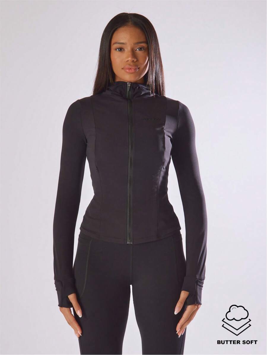 Musera Sport Áo khoác có mũ, ôm sát, khóa kéo, có túi, thích hợp cho hoạt động thể thao, tập gym, thể dục. - màu đen - Xem 1