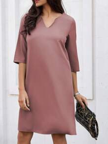 INAWLY 大码女式V领宽松长袖连衣裙，夏季时尚 - 粉色 - 查看 4