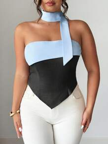 Elenzga Halloween Plus Size Women Colorblock Bandeau, Casual Ladies Top, Spring/Summer - Multicolor - View 7