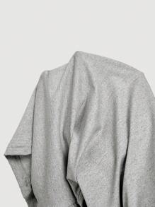 SHEIN MOD Áo nữ màu xám cổ tròn xếp ly với họa tiết chữ đính đá. - Xám - Xem 5
